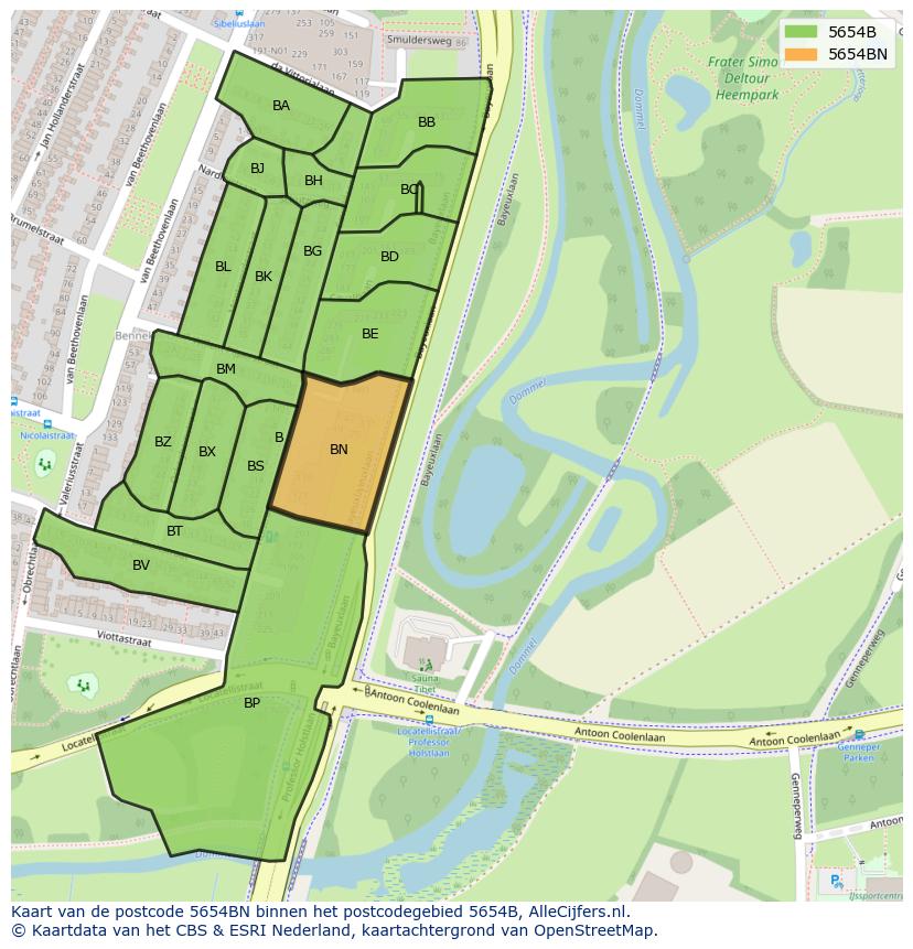 Afbeelding van het postcodegebied 5654 BN op de kaart.