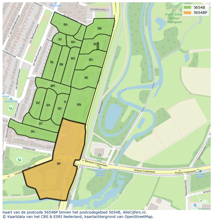 Afbeelding van het postcodegebied 5654 BP op de kaart.