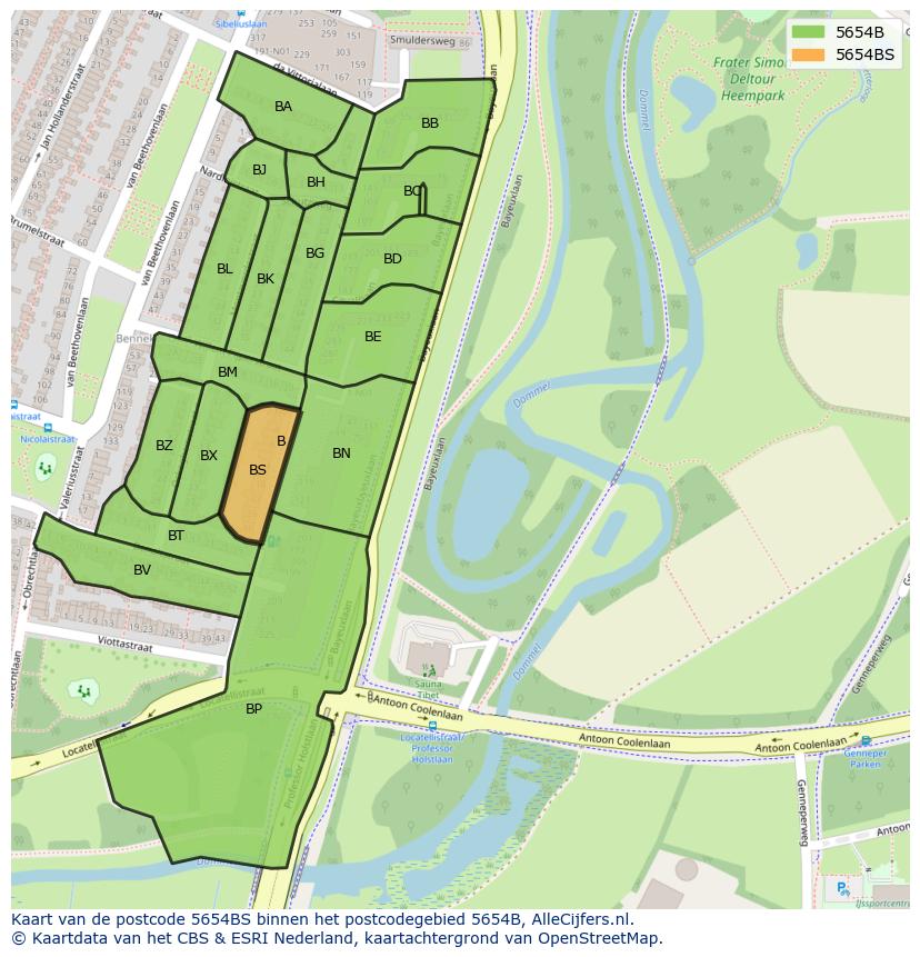 Afbeelding van het postcodegebied 5654 BS op de kaart.