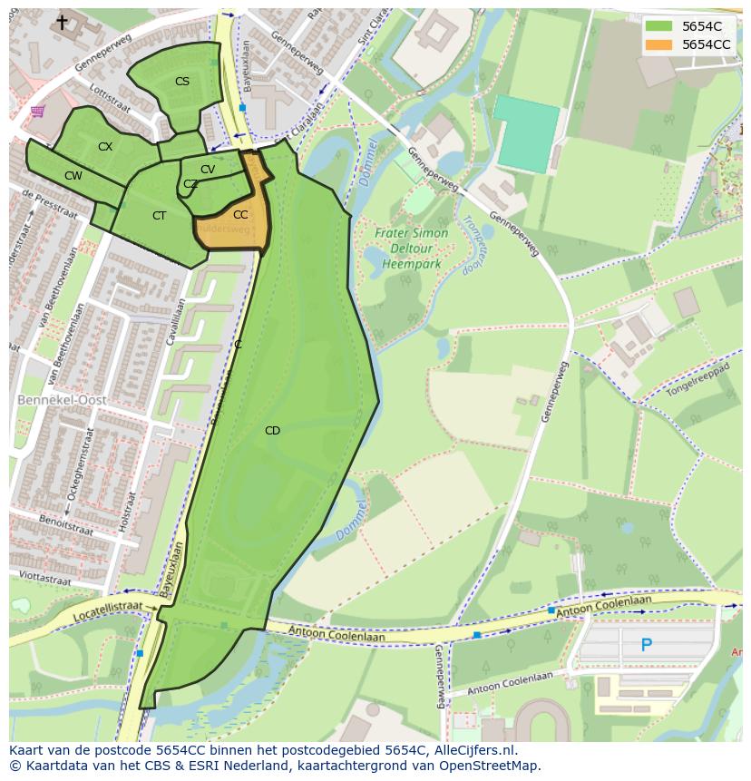 Afbeelding van het postcodegebied 5654 CC op de kaart.