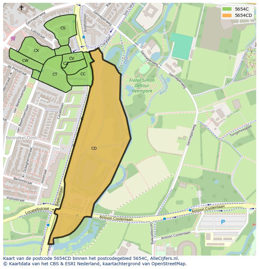 Afbeelding van het postcodegebied 5654 CD op de kaart.