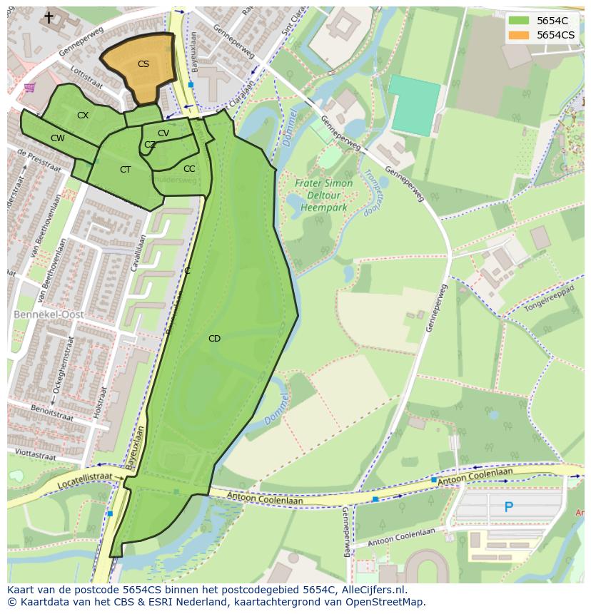 Afbeelding van het postcodegebied 5654 CS op de kaart.