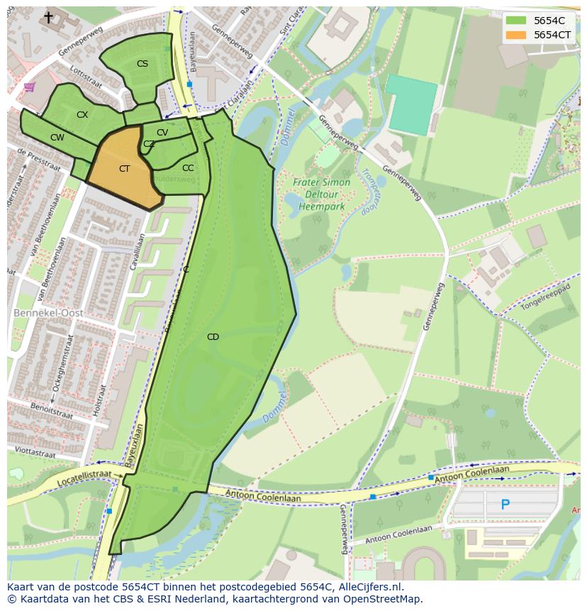 Afbeelding van het postcodegebied 5654 CT op de kaart.