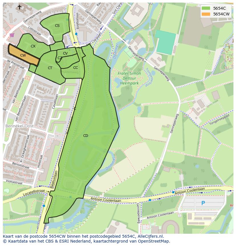 Afbeelding van het postcodegebied 5654 CW op de kaart.