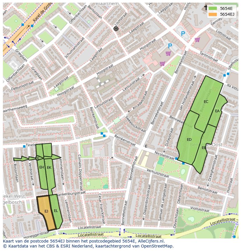 Afbeelding van het postcodegebied 5654 EJ op de kaart.