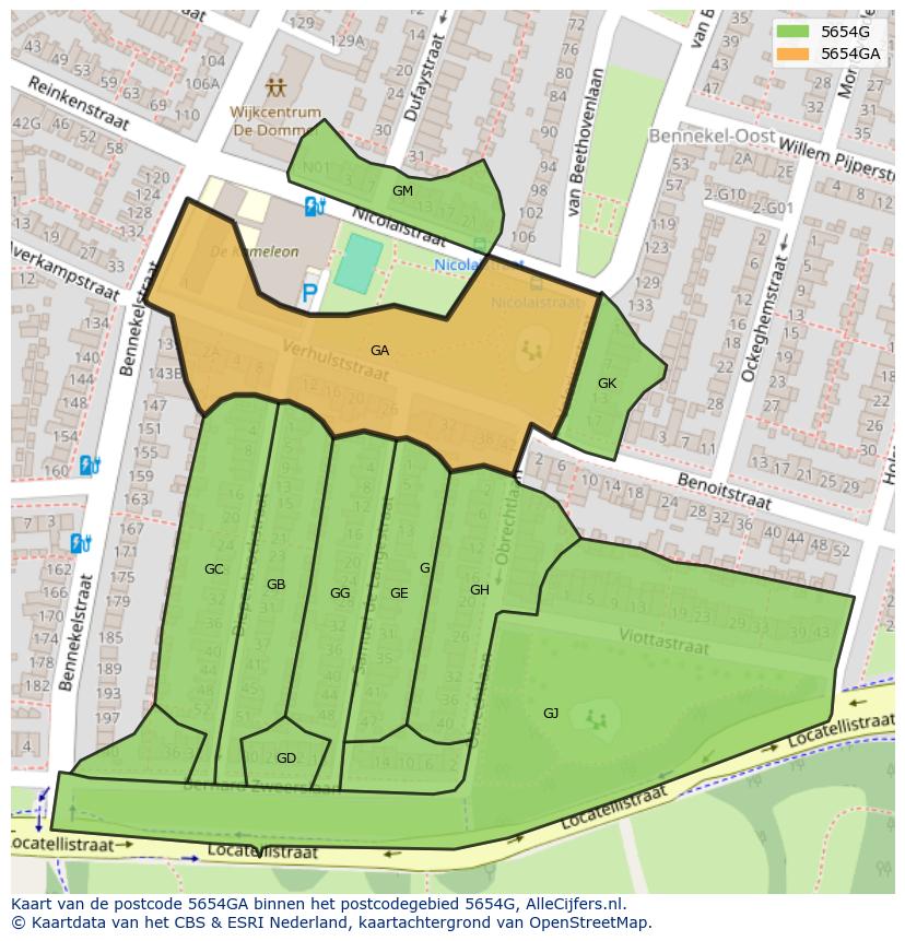 Afbeelding van het postcodegebied 5654 GA op de kaart.