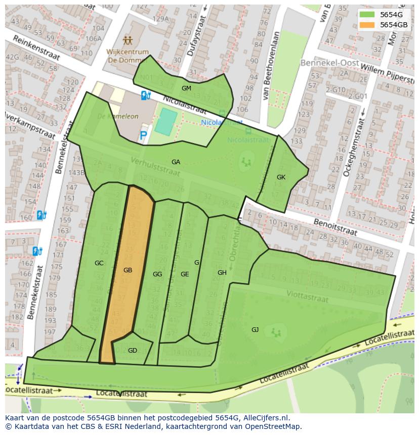Afbeelding van het postcodegebied 5654 GB op de kaart.