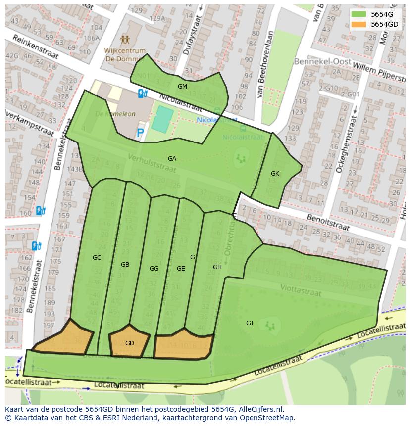 Afbeelding van het postcodegebied 5654 GD op de kaart.