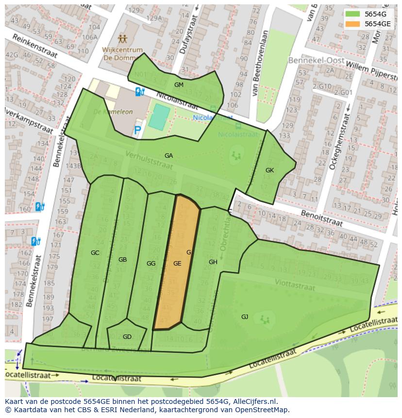 Afbeelding van het postcodegebied 5654 GE op de kaart.