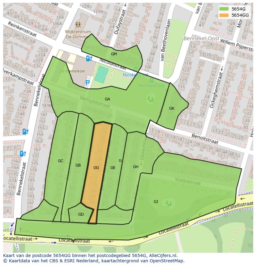 Afbeelding van het postcodegebied 5654 GG op de kaart.