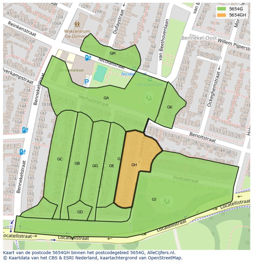 Afbeelding van het postcodegebied 5654 GH op de kaart.