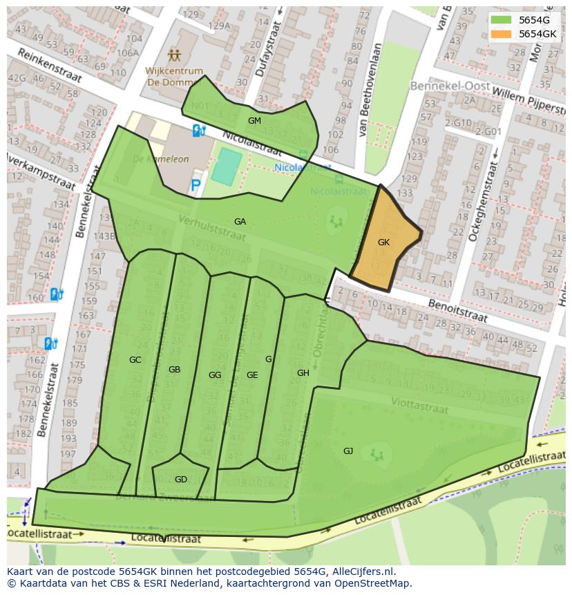 Afbeelding van het postcodegebied 5654 GK op de kaart.