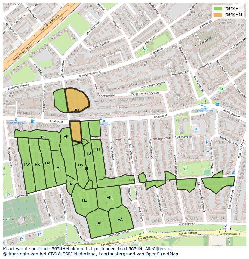 Afbeelding van het postcodegebied 5654 HM op de kaart.