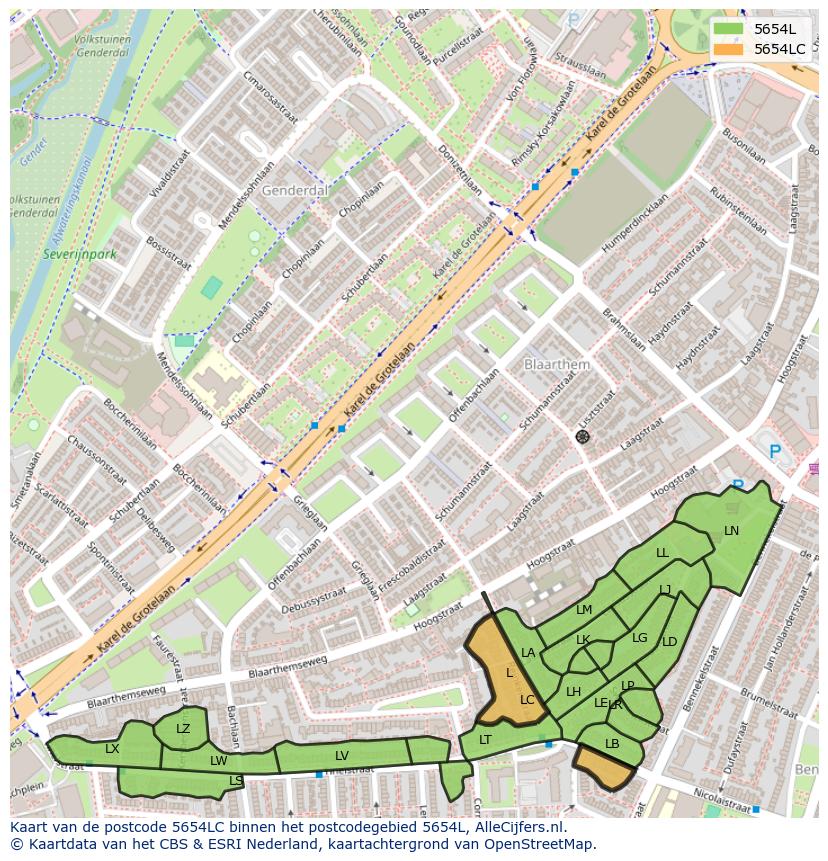 Afbeelding van het postcodegebied 5654 LC op de kaart.