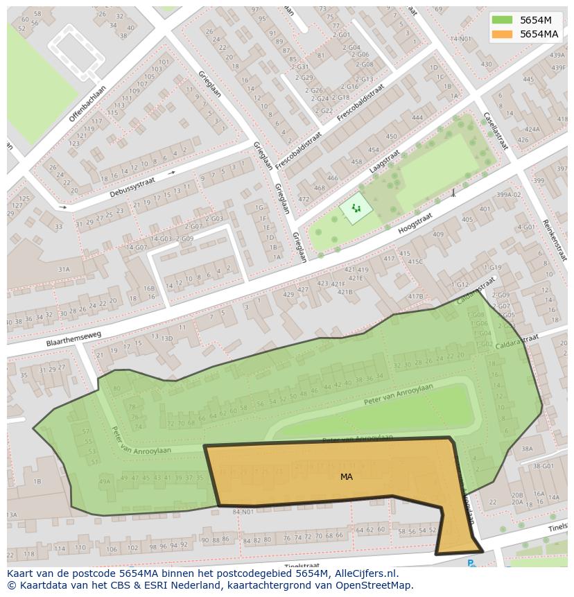 Afbeelding van het postcodegebied 5654 MA op de kaart.