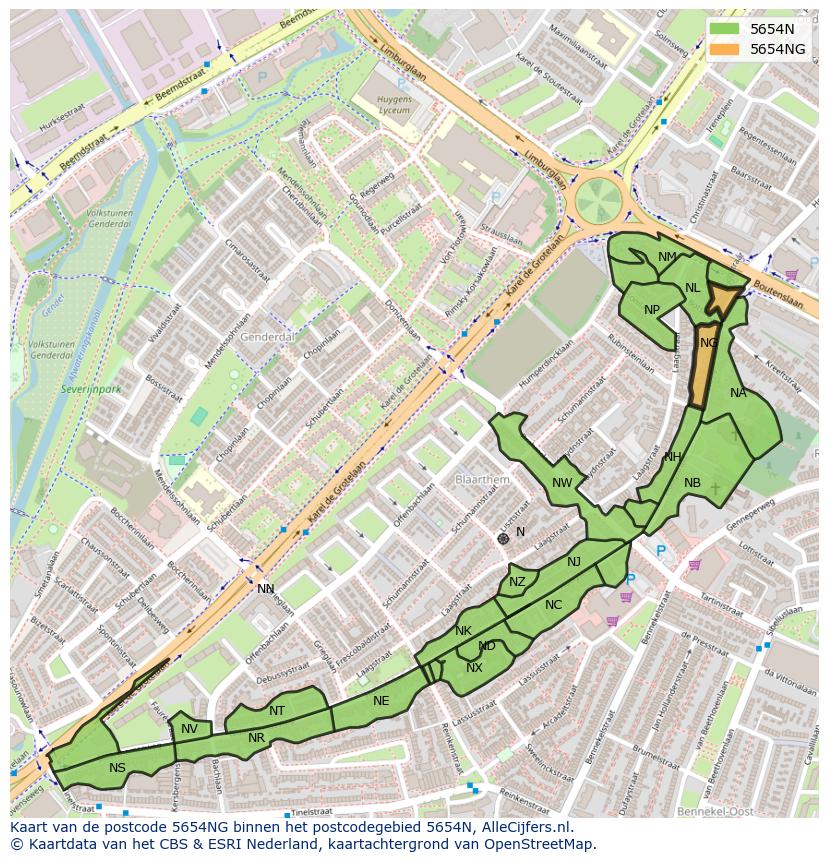 Afbeelding van het postcodegebied 5654 NG op de kaart.
