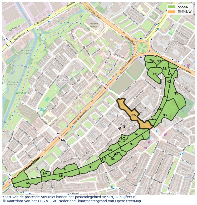 Afbeelding van het postcodegebied 5654 NW op de kaart.