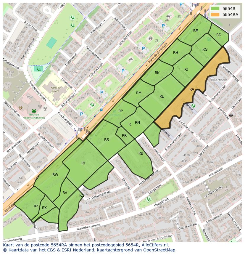 Afbeelding van het postcodegebied 5654 RA op de kaart.