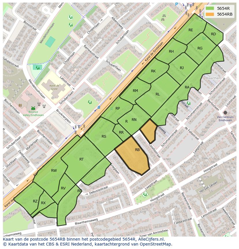 Afbeelding van het postcodegebied 5654 RB op de kaart.