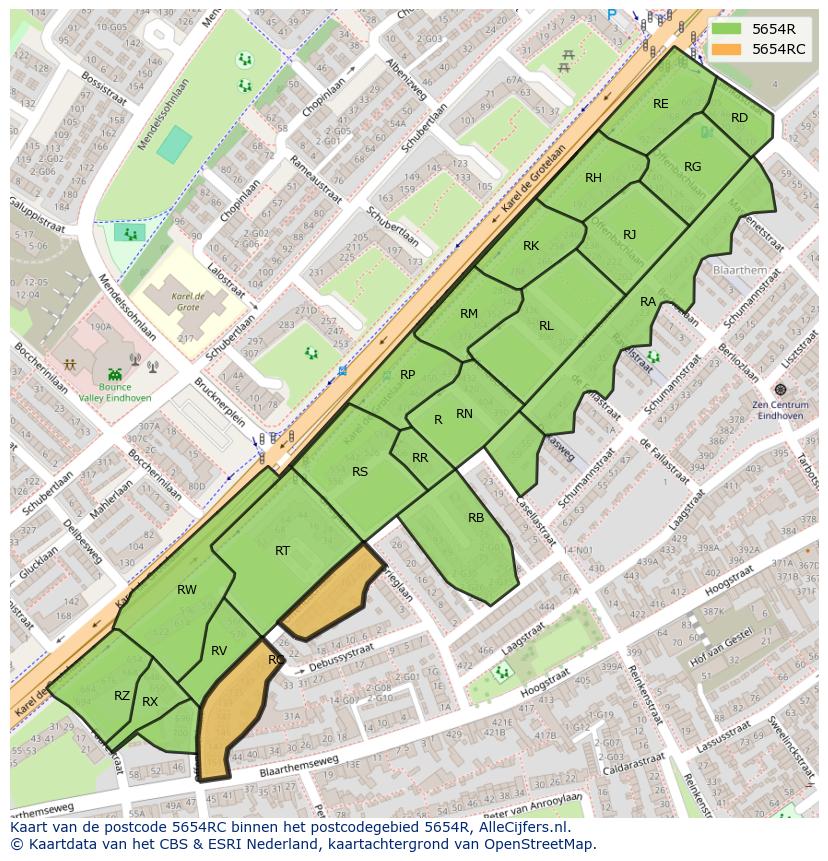 Afbeelding van het postcodegebied 5654 RC op de kaart.