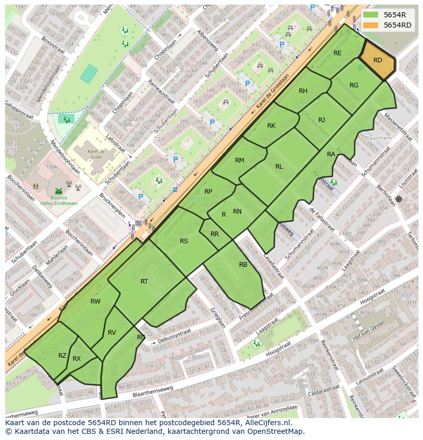 Afbeelding van het postcodegebied 5654 RD op de kaart.