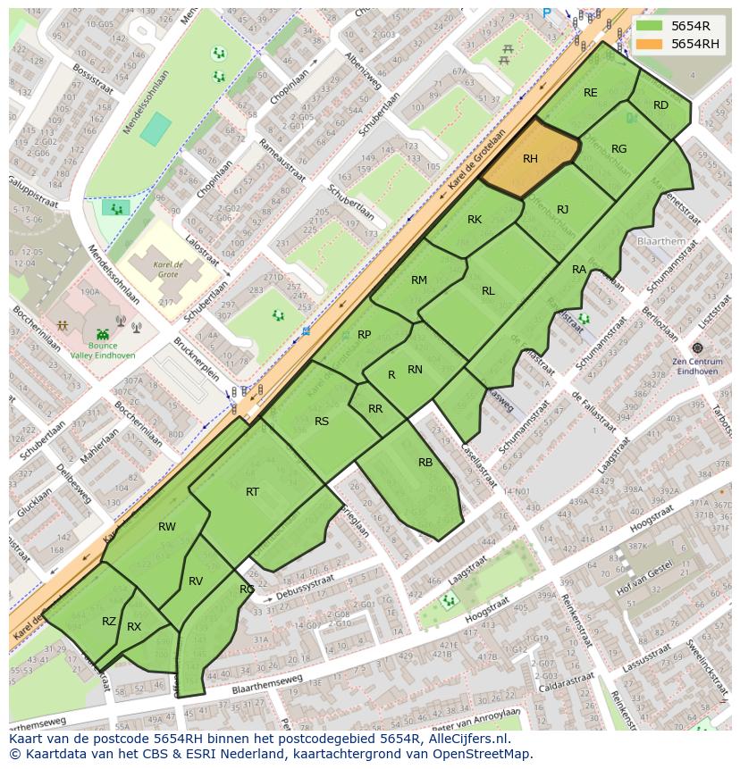 Afbeelding van het postcodegebied 5654 RH op de kaart.
