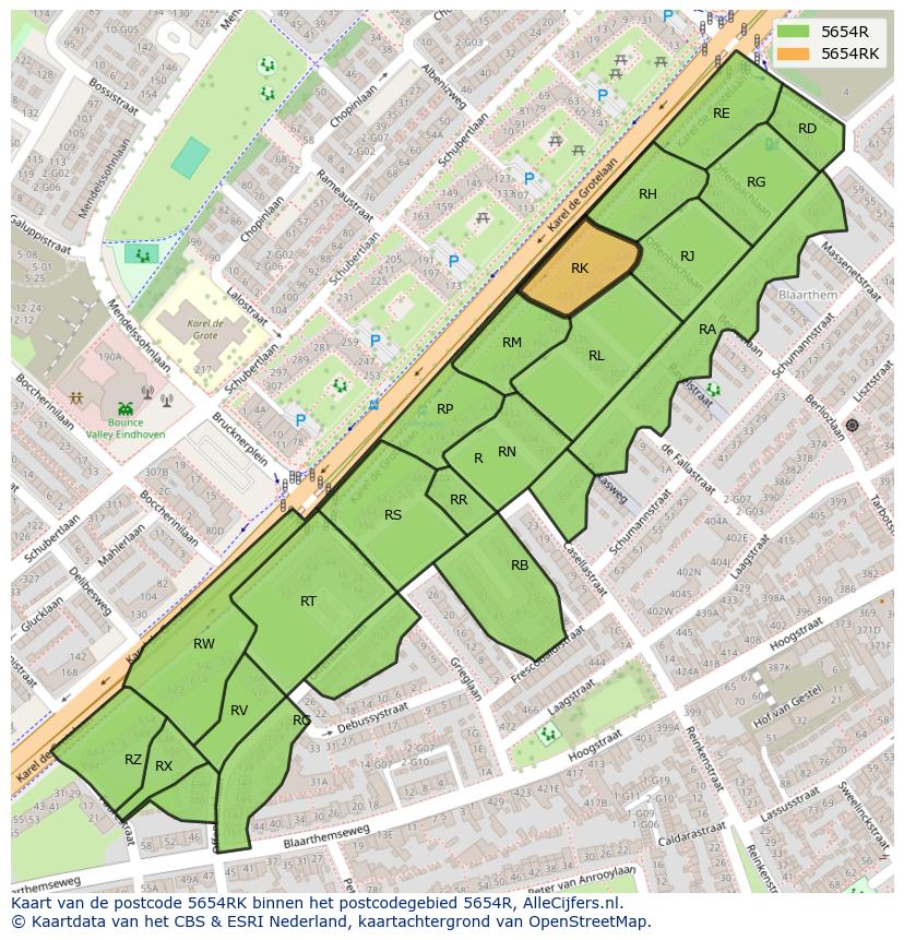 Afbeelding van het postcodegebied 5654 RK op de kaart.