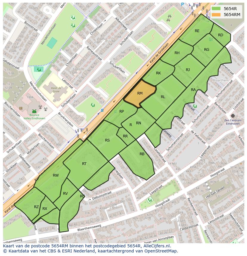 Afbeelding van het postcodegebied 5654 RM op de kaart.