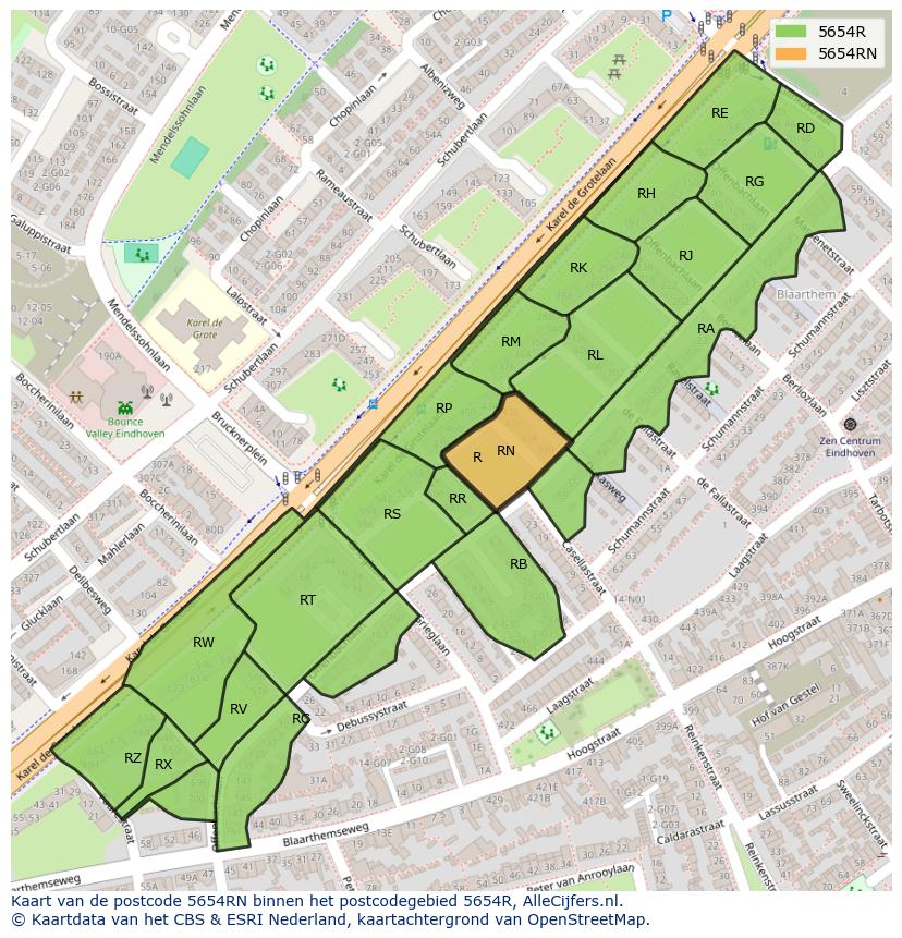 Afbeelding van het postcodegebied 5654 RN op de kaart.