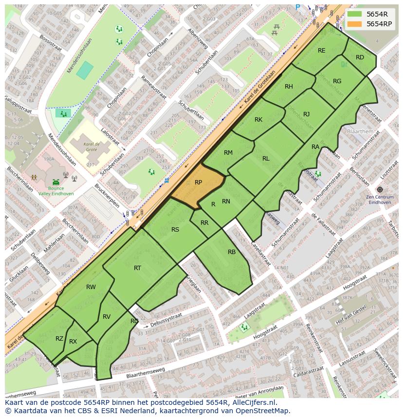 Afbeelding van het postcodegebied 5654 RP op de kaart.