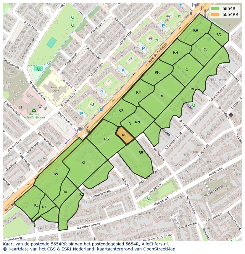 Afbeelding van het postcodegebied 5654 RR op de kaart.