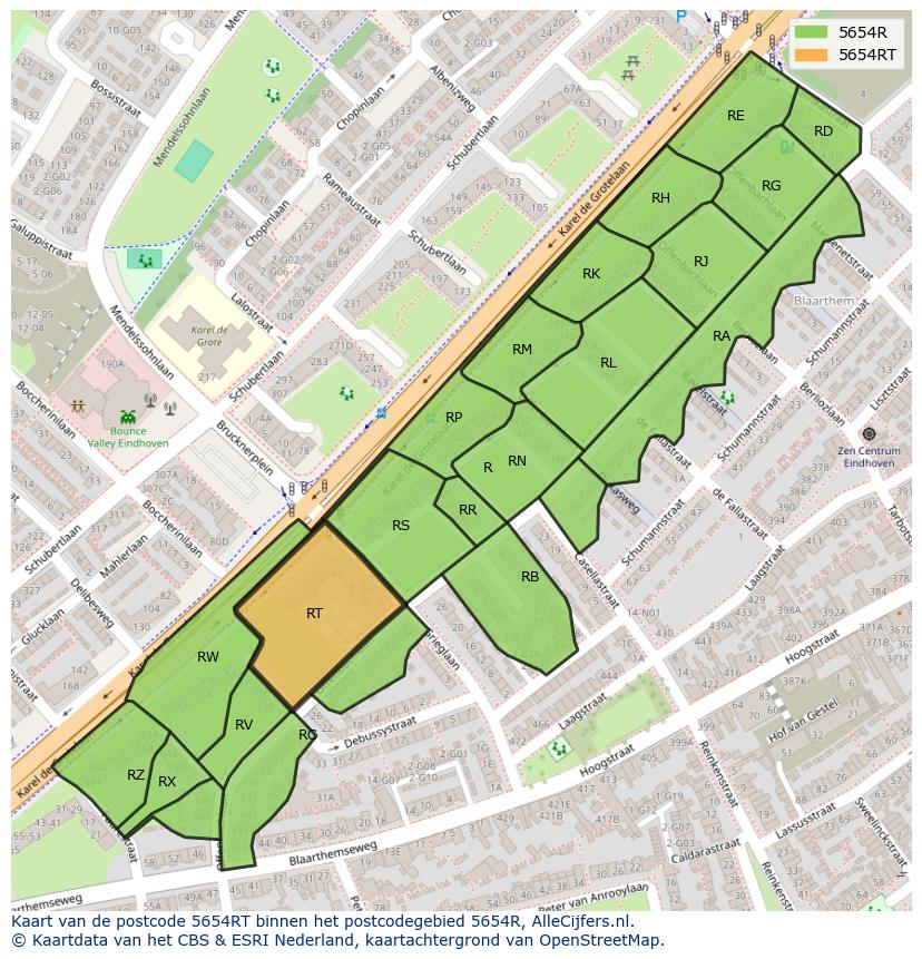 Afbeelding van het postcodegebied 5654 RT op de kaart.