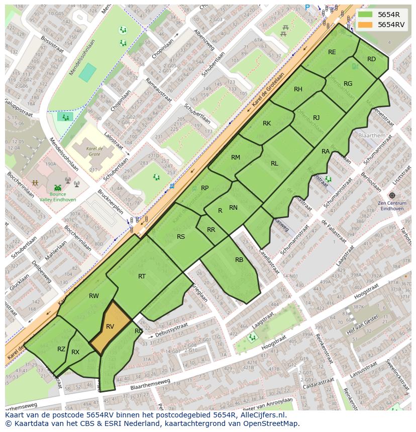 Afbeelding van het postcodegebied 5654 RV op de kaart.