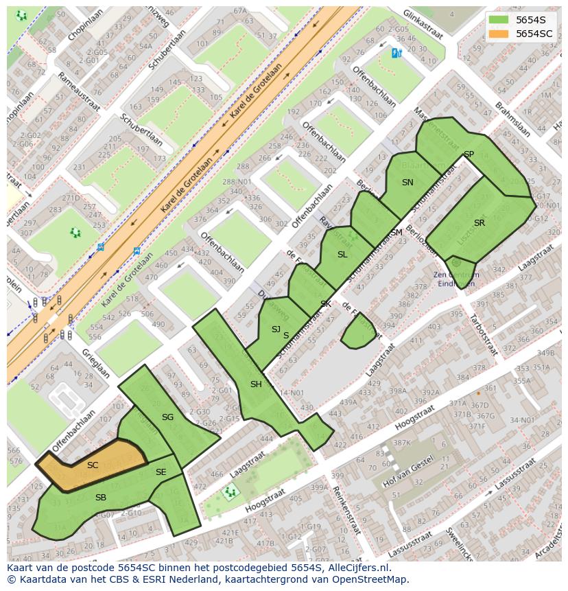 Afbeelding van het postcodegebied 5654 SC op de kaart.