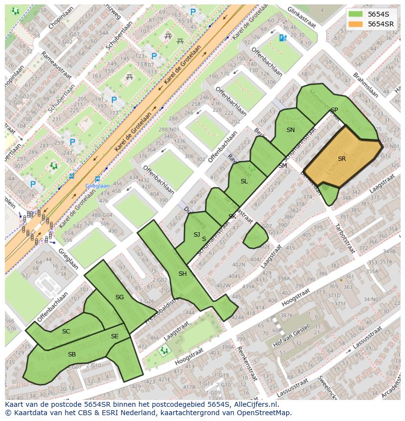 Afbeelding van het postcodegebied 5654 SR op de kaart.