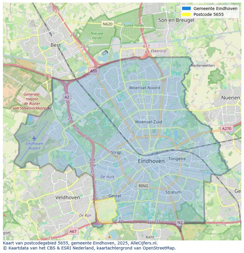Afbeelding van het postcodegebied 5655 op de kaart.