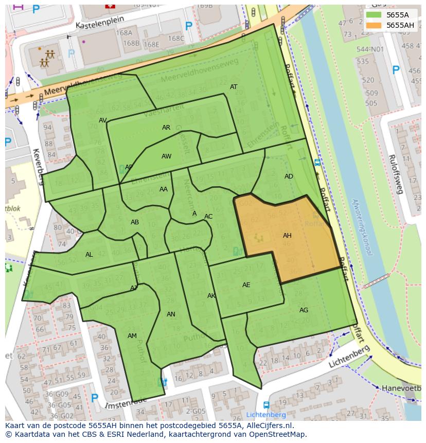 Afbeelding van het postcodegebied 5655 AH op de kaart.