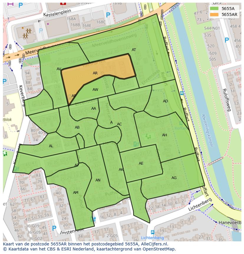 Afbeelding van het postcodegebied 5655 AR op de kaart.