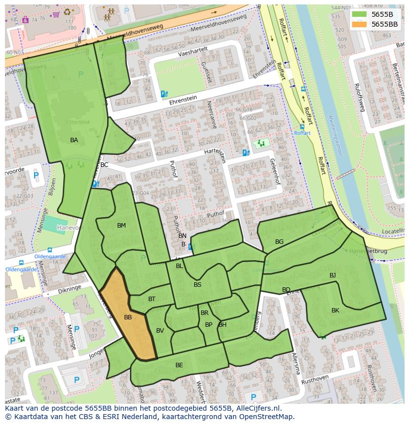 Afbeelding van het postcodegebied 5655 BB op de kaart.
