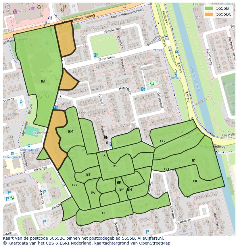 Afbeelding van het postcodegebied 5655 BC op de kaart.