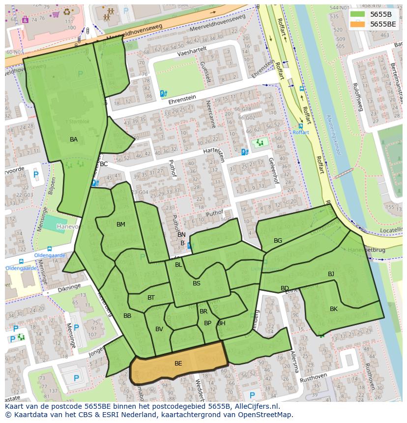 Afbeelding van het postcodegebied 5655 BE op de kaart.