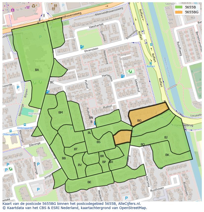 Afbeelding van het postcodegebied 5655 BG op de kaart.