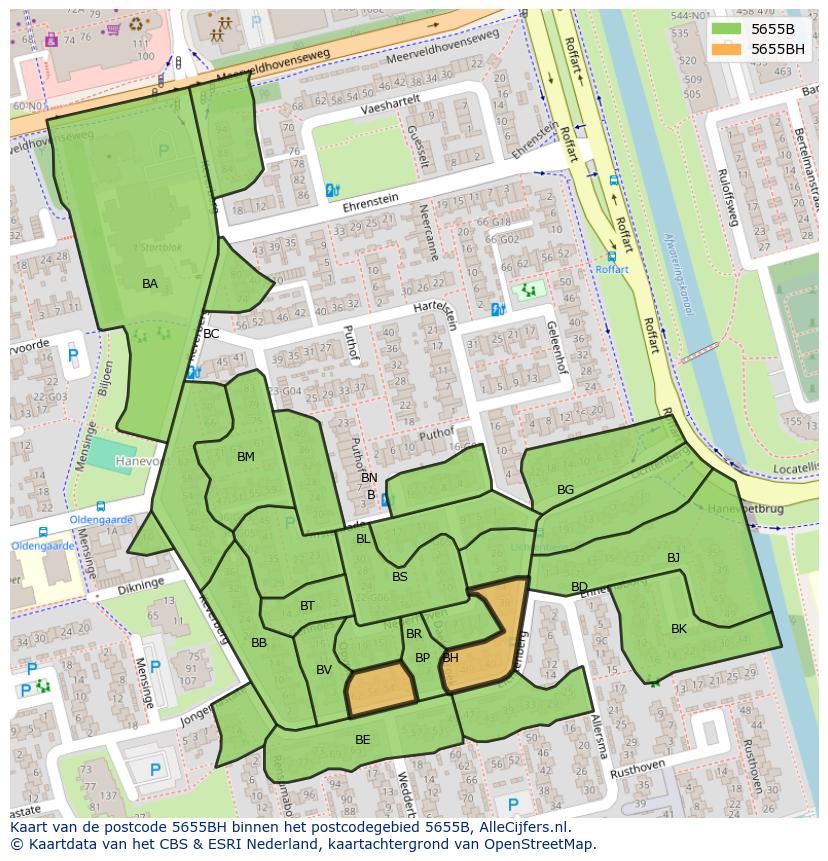 Afbeelding van het postcodegebied 5655 BH op de kaart.