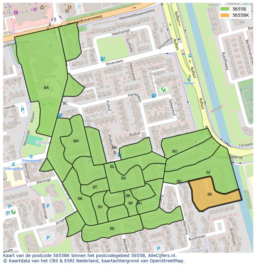 Afbeelding van het postcodegebied 5655 BK op de kaart.