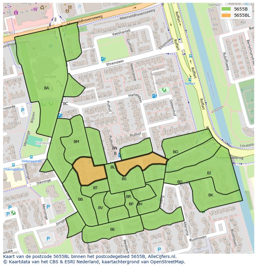Afbeelding van het postcodegebied 5655 BL op de kaart.