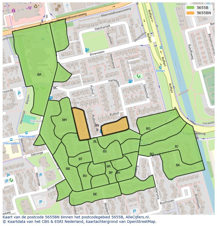 Afbeelding van het postcodegebied 5655 BN op de kaart.