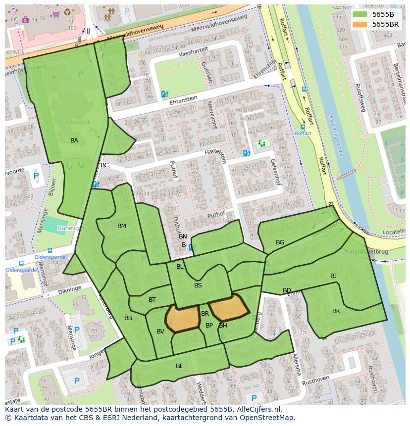 Afbeelding van het postcodegebied 5655 BR op de kaart.