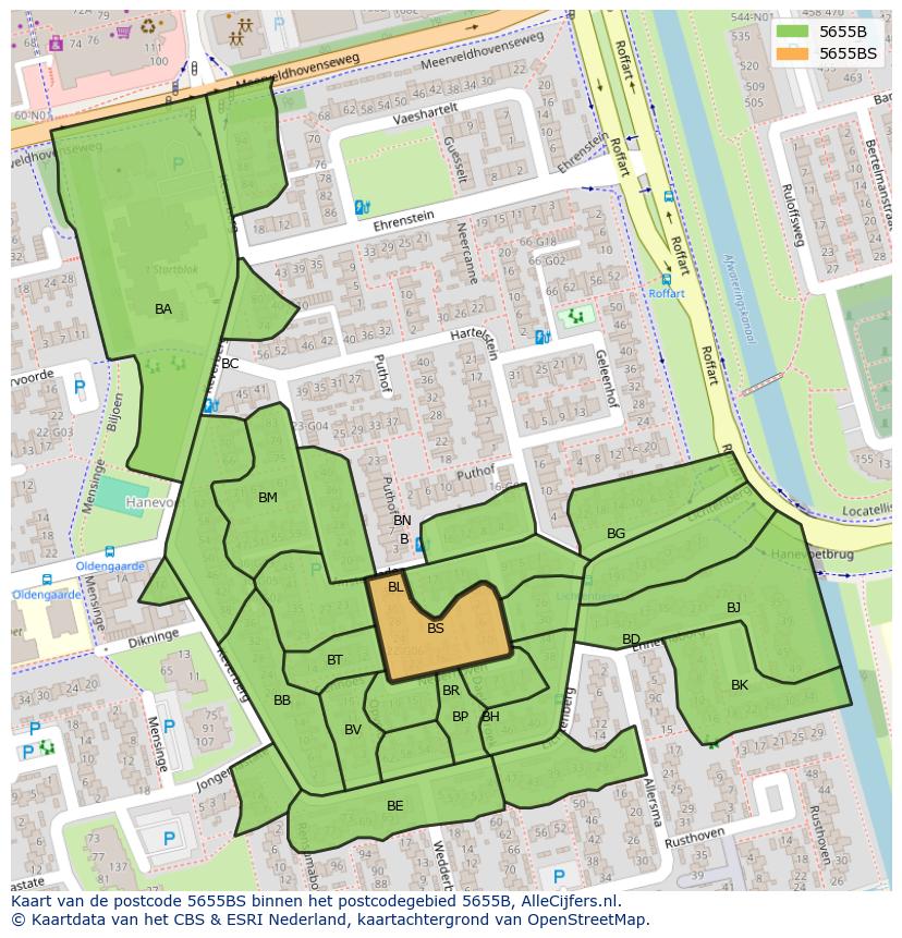 Afbeelding van het postcodegebied 5655 BS op de kaart.