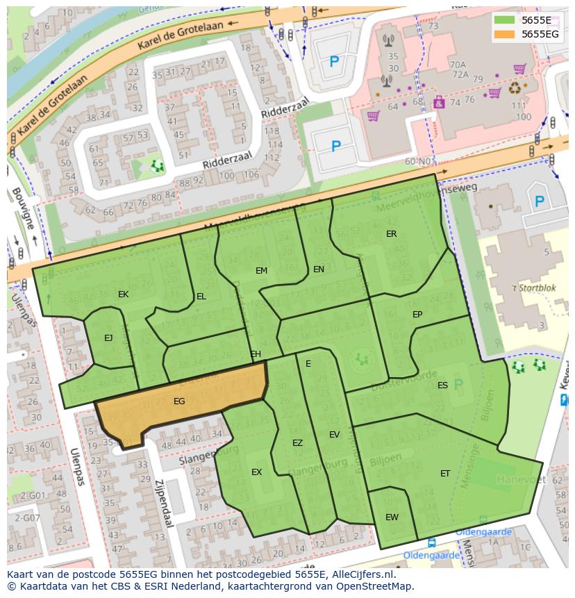 Afbeelding van het postcodegebied 5655 EG op de kaart.