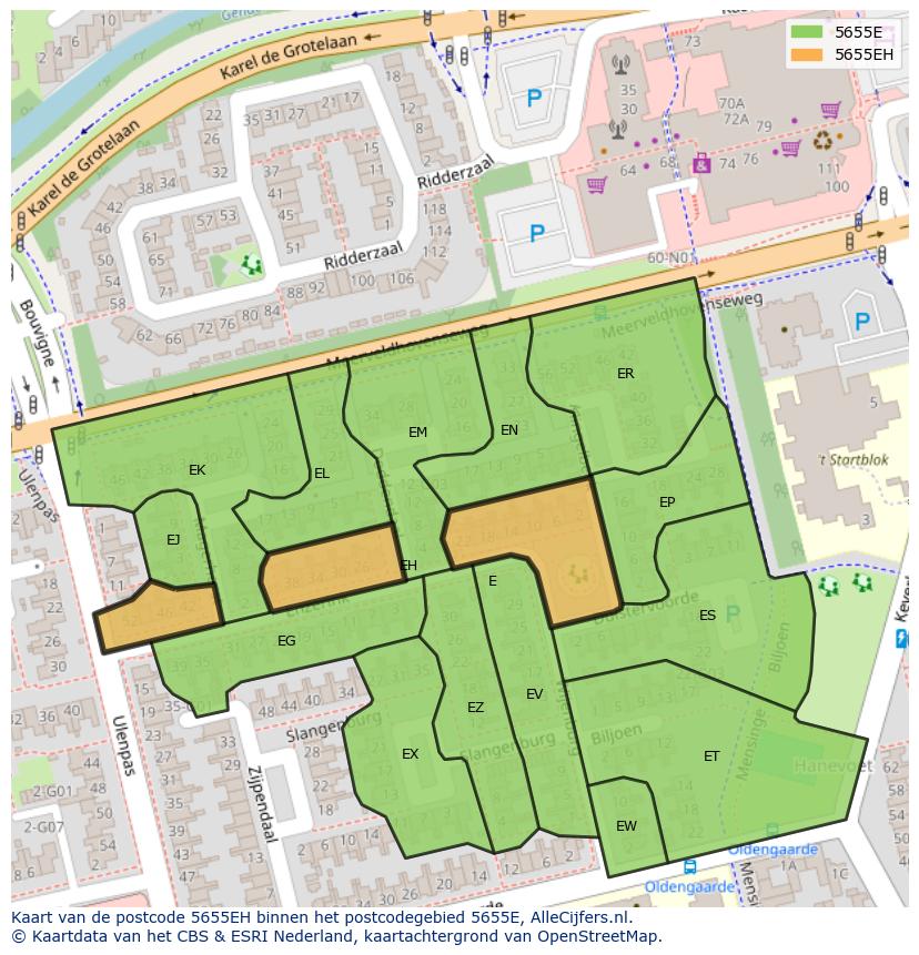 Afbeelding van het postcodegebied 5655 EH op de kaart.